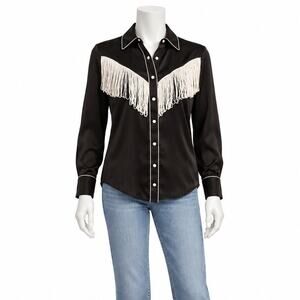 Scully Satiny Loop Fring Snap Western Shirt Womens Sz L Honey Creek Black White